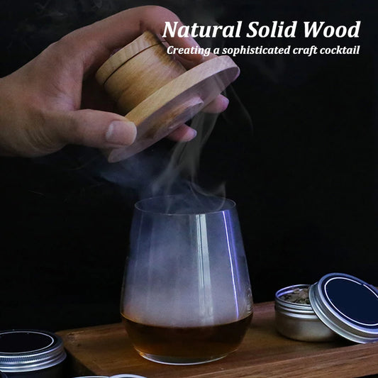 Wooden Bar Cocktail Smoker Kit Whiskey Tequila Wooden Smoked Wood Hood Smoker for Drinks Wine Mixing Cover Bar Tool with 4 Box