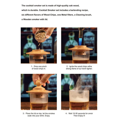 Premium Whiskey Cocktail Smoker Kit With 6 Wood Chips & Metal Filters,fast Oxidation Aerator Bar Tool Set For Home Luxury Gifts
