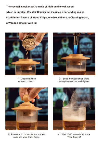 Cocktail Smoker Kit with 6 Wood Chips Smoking Set Old Fashioned Whiskey Smoker Drinks Kit Cocktail Accessories for Whiskey Drink
