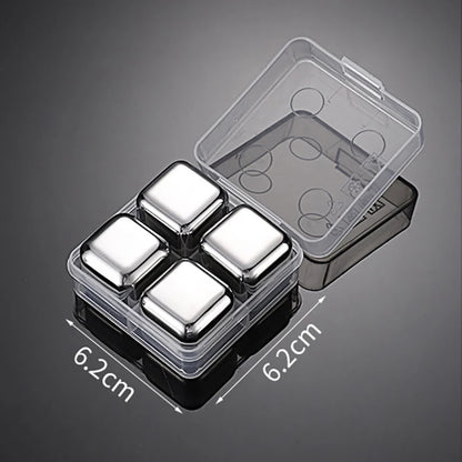 Reusable Stainless Steel Ice Cubes, 304 Steel Chilling Stones for Whiskey, Wine, Beer, Drink, Quick-Freeze Cooling Rock Bar Tool