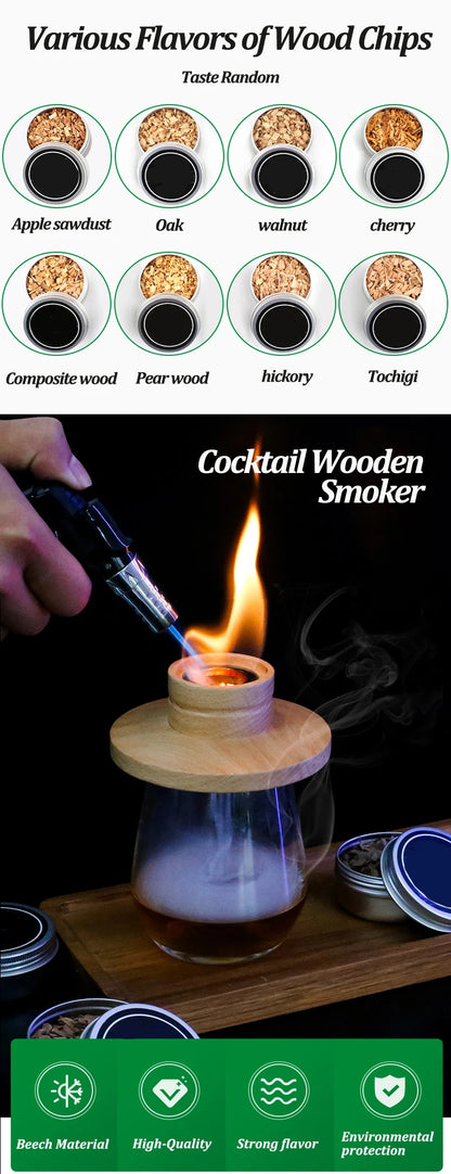 Wooden Bar Cocktail Smoker Kit Whiskey Tequila Wooden Smoked Wood Hood Smoker for Drinks Wine Mixing Cover Bar Tool with 4 Box