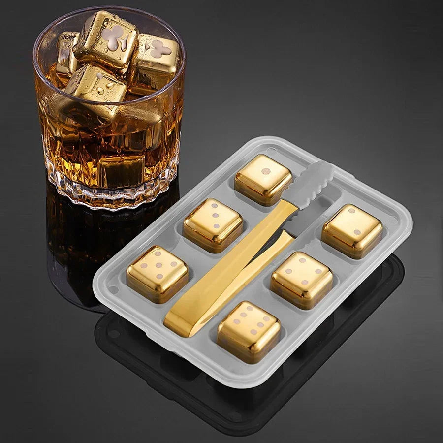 Reusable Stainless Steel Ice Cubes, 304 Steel Chilling Stones for Whiskey, Wine, Beer, Drink, Quick-Freeze Cooling Rock Bar Tool