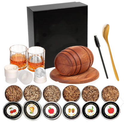 Whiskey Smoker Kit with Wood Chips - 4 Flavors Old Fashioned Drink Smoker Infuser for Bartender Cocktails Birthday Bourbon Gifts