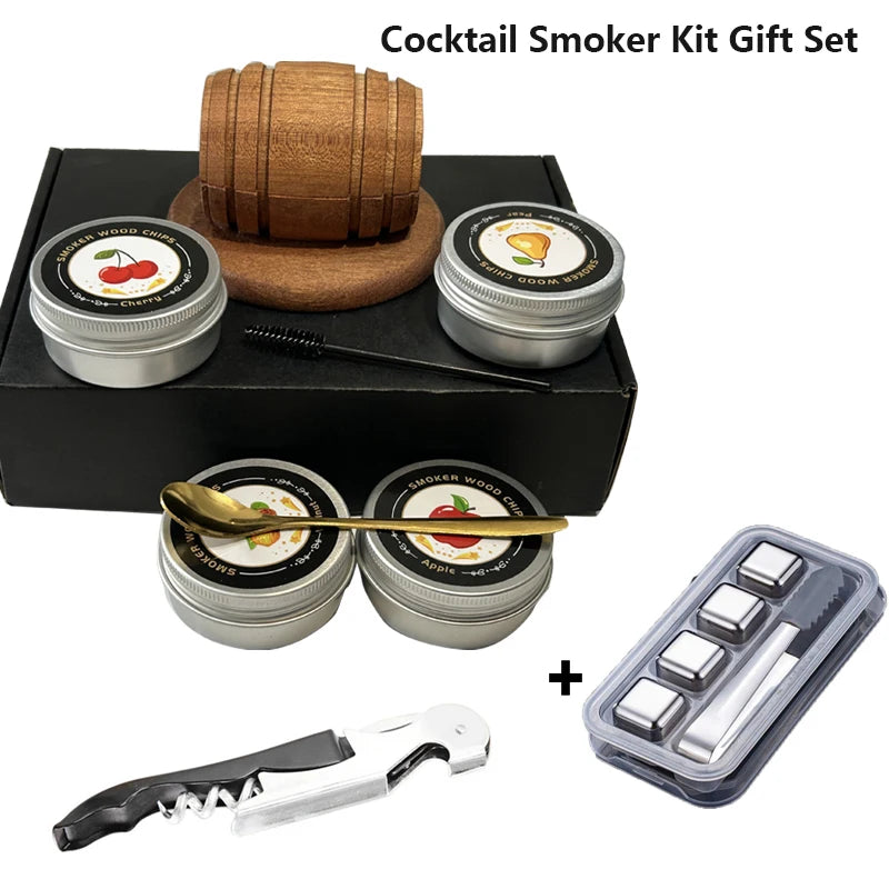 Whiskey Smoker Kit with Wood Chips - 4 Flavors Old Fashioned Drink Smoker Infuser for Bartender Cocktails Birthday Bourbon Gifts