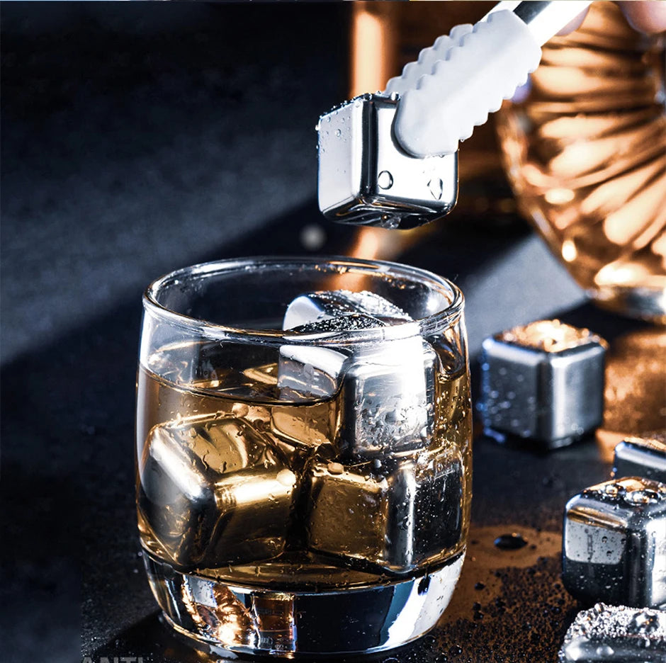 Reusable Stainless Steel Ice Cubes, 304 Steel Chilling Stones for Whiskey, Wine, Beer, Drink, Quick-Freeze Cooling Rock Bar Tool