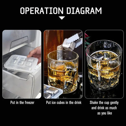 Reusable Stainless Steel Ice Cubes, 304 Steel Chilling Stones for Whiskey, Wine, Beer, Drink, Quick-Freeze Cooling Rock Bar Tool
