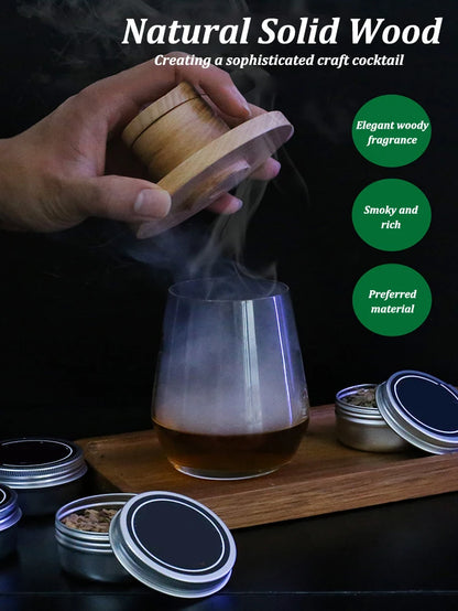 Wooden Bar Cocktail Smoker Kit Whiskey Tequila Wooden Smoked Wood Hood Smoker for Drinks Wine Mixing Cover Bar Tool with 4 Box