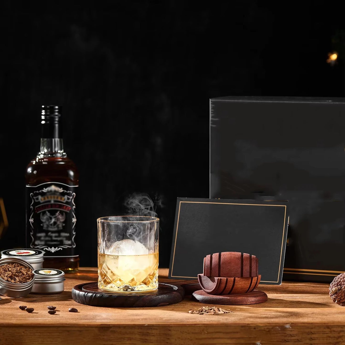 Whiskey Smoker Kit with Wood Chips - 4 Flavors Old Fashioned Drink Smoker Infuser for Bartender Cocktails Birthday Bourbon Gifts