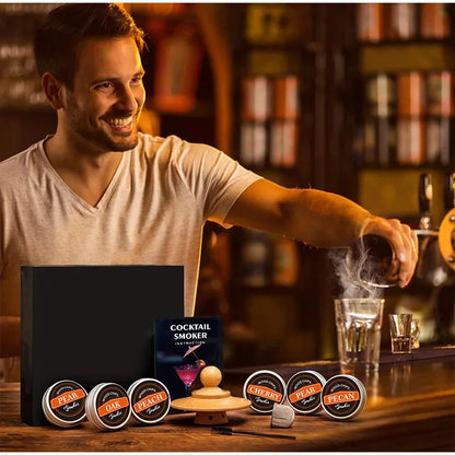 Premium Whiskey Cocktail Smoker Kit With 6 Wood Chips & Metal Filters,fast Oxidation Aerator Bar Tool Set For Home Luxury Gifts