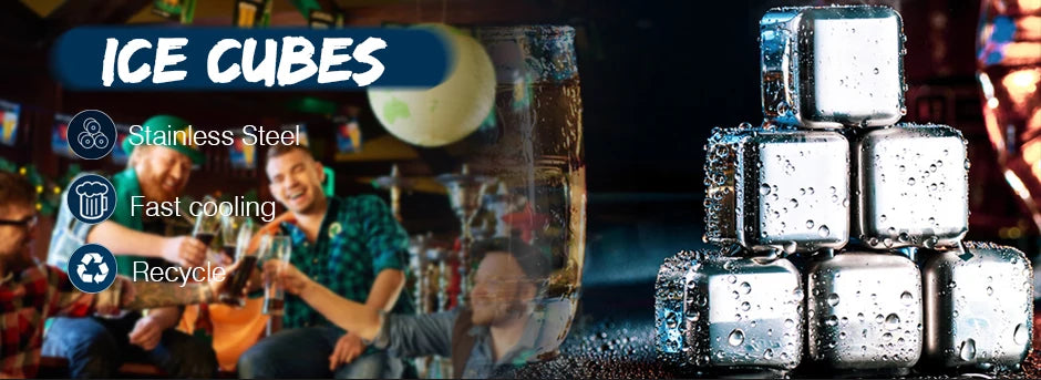 Reusable Stainless Steel Ice Cubes, 304 Steel Chilling Stones for Whiskey, Wine, Beer, Drink, Quick-Freeze Cooling Rock Bar Tool