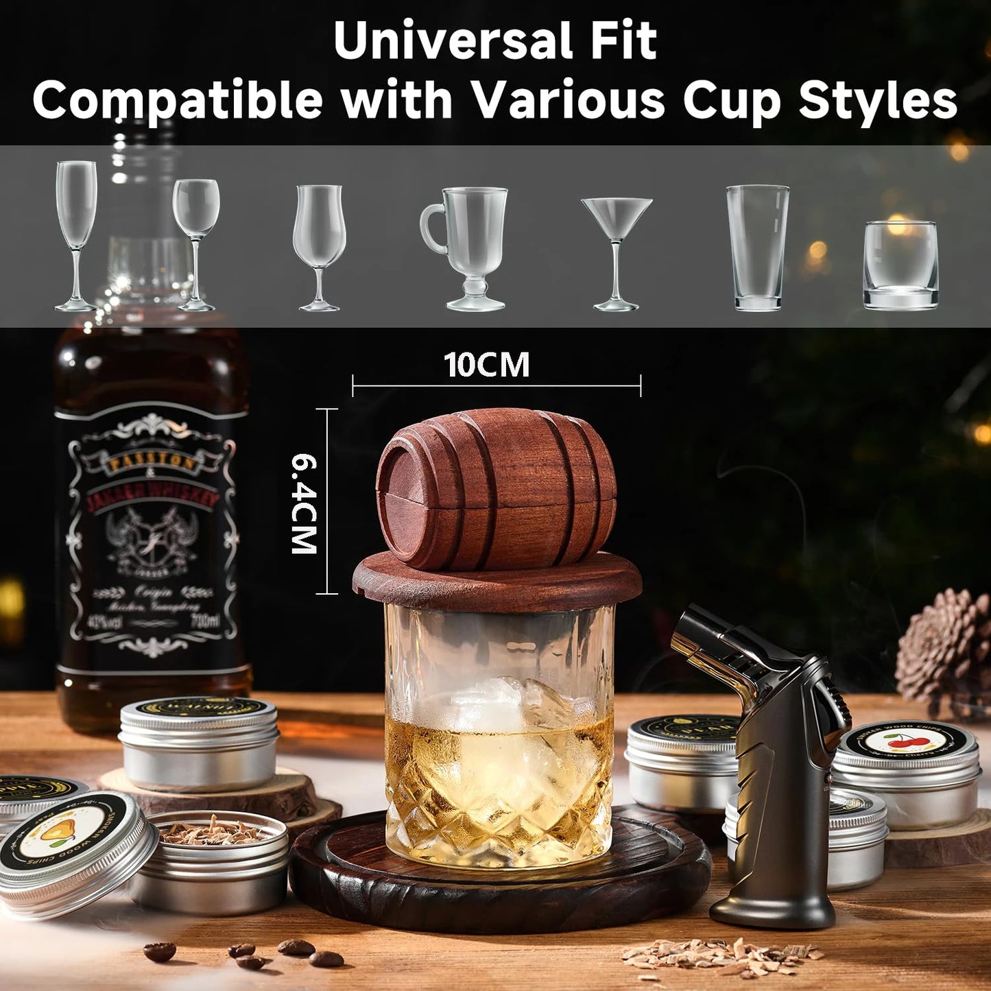 Whiskey Smoker Kit with Wood Chips - 4 Flavors Old Fashioned Drink Smoker Infuser for Bartender Cocktails Birthday Bourbon Gifts